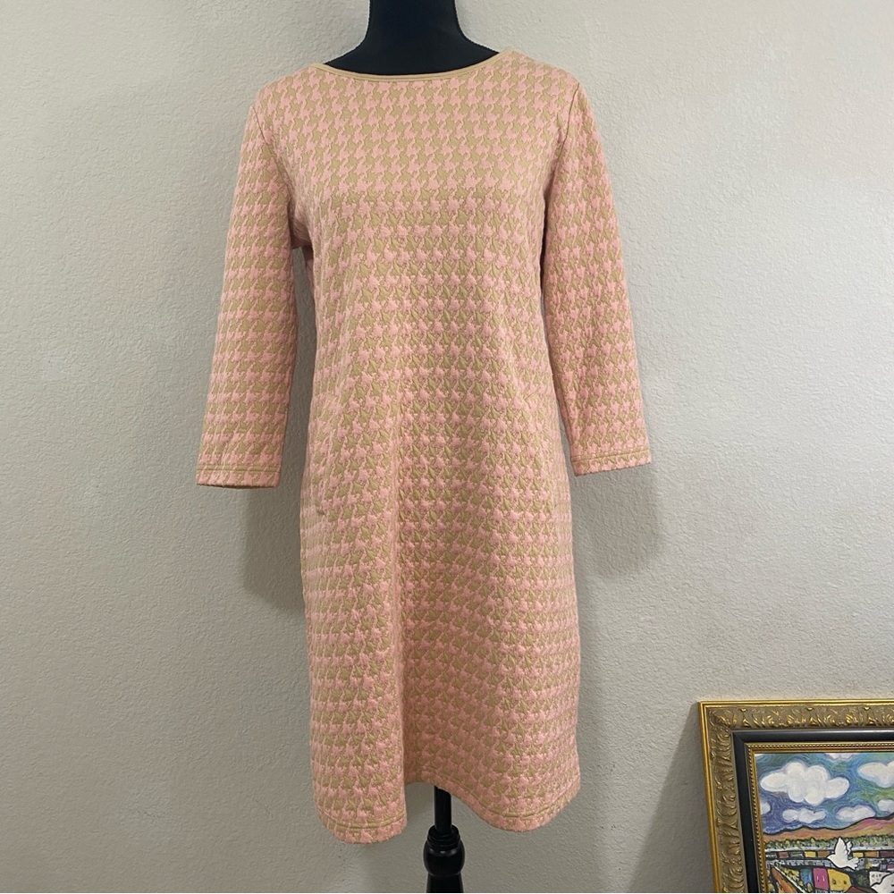 Tyler Boe Pink Houndstooth 3/4 Sleeve Dress, Size Small